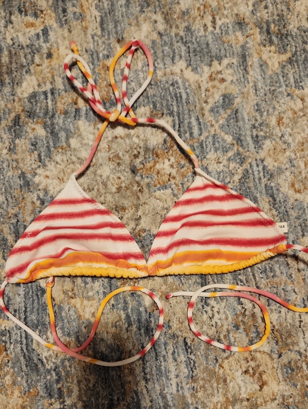 American Eagle Outfitters Striped Triangle Bikini Top in Red, Pink & Yellow